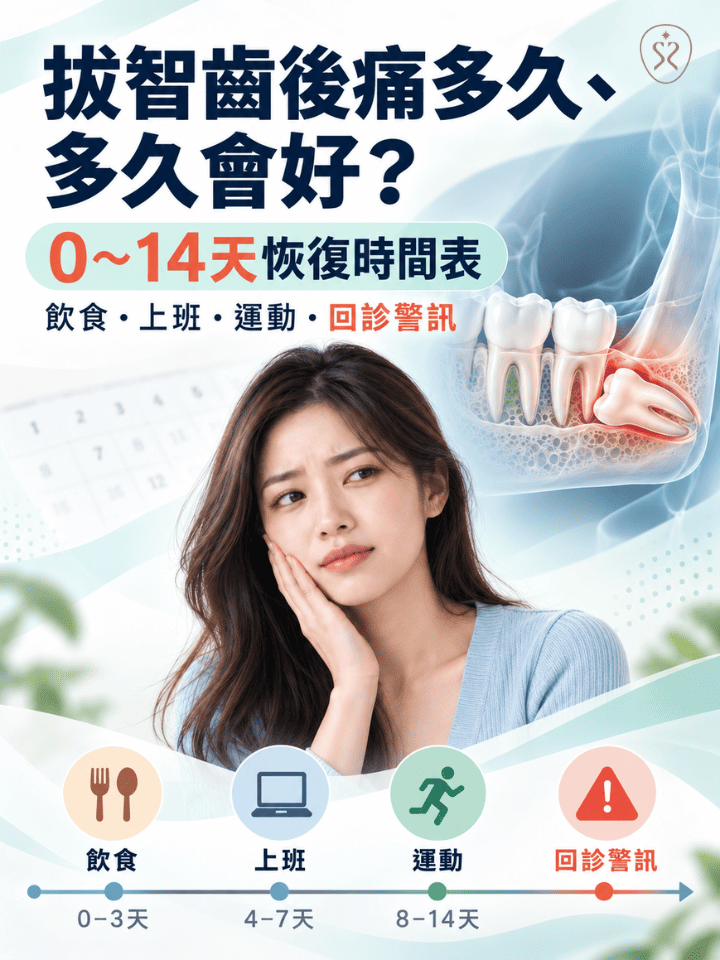 拔智齒後痛多久、多久會好？0～14天恢復時間表：飲食、上班、運動與回診警訊
